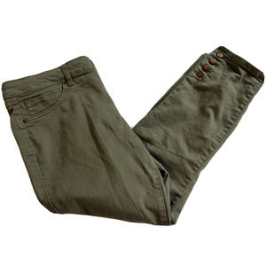 d jeans Ankle Pants Stretch Cotton Womnen's 14 Dark Gray Green Button Hem